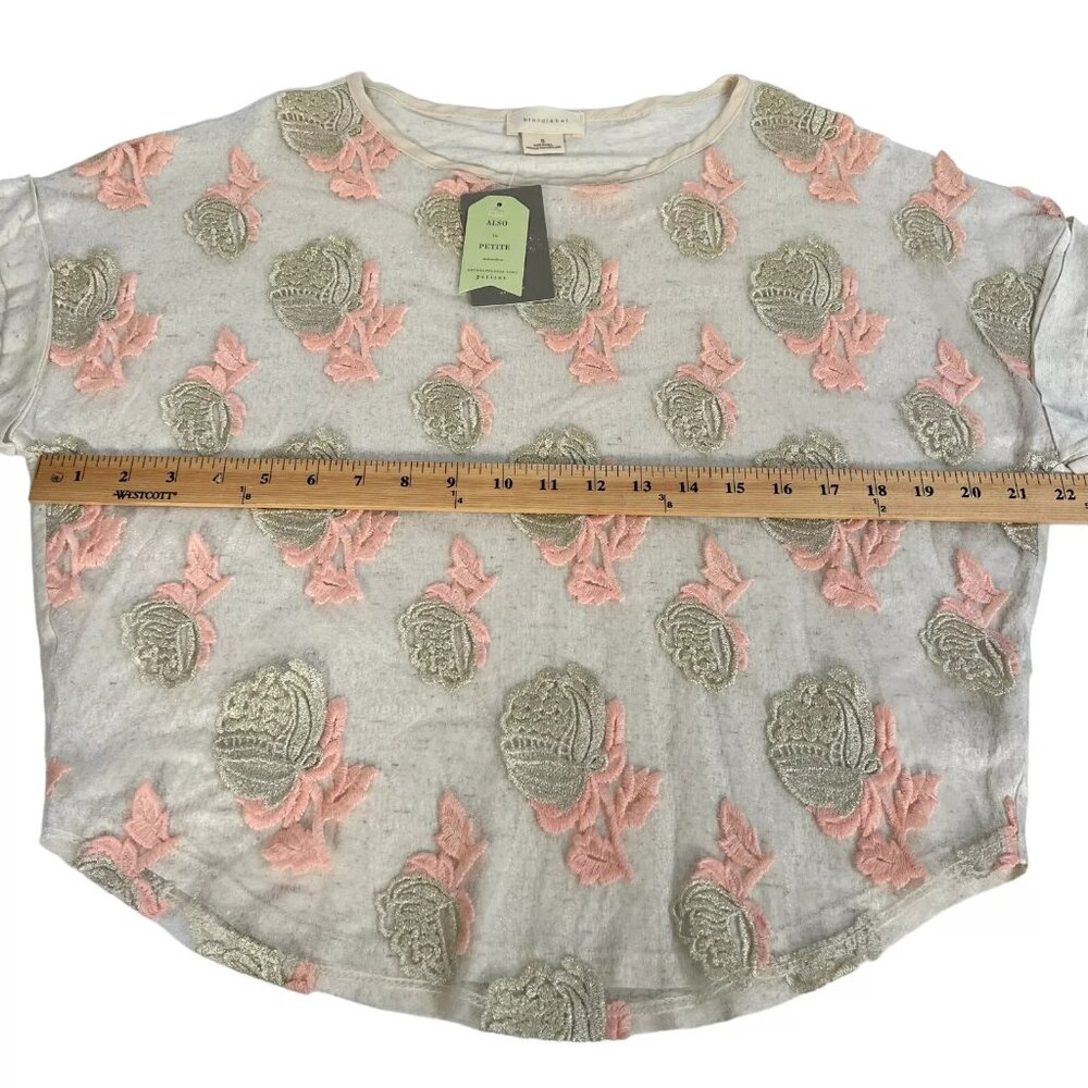 NWT Brand label Womens Beige Cap Sleeve Floral Embroidered Blouse Top Size Small - Picture 10 of 12